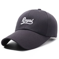 Dark gray cotton baseball cap featuring white Royal embroidery and extended curved brim - Adjustable / Gray