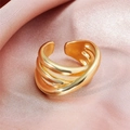 Polished gold multi-layer wavy open ring with minimalist fluid curved lines for women - JZ647 Multi-layer Streamline / Gold