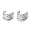 Silver croissant style C-shaped earrings with twisted rope texture and butterfly back - Silver Woven (S5)