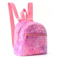 Mini plush backpack with pink purple gradient finish and silver star moon patterns - Rose Red Star Moon Plush