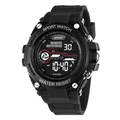 Men's digital sport watch in black finish with rubber strap and luminous alarm display - Black With Black Screen