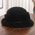 French vintage black wool felt cloche hat with stylish silver chain trim for women - M (56-58cm) / Black