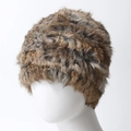 Gorro de invierno de piel de conejo tejido a mano, gorro de pelo cálido en mezcla gris café - café