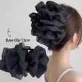 Elegant black mesh hair claw clip with silver sequins and 13cm base for women - Black Gold Dot-Bubble Claw Clip