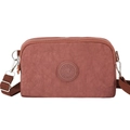 Borsa a tracolla porta cellulare in nylon rosso ruggine con tre scomparti a zip - Cioccolato Beige