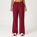 Women high waisted wide leg sweatpants in wine red color for casual jogging - S / Cherry Red