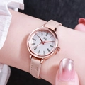Elegant Gedi ladies watch with rose gold case, Roman numerals and pink leather strap - Rose Gold Case Beige Leather Strap