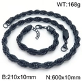 Conjunto de collar y pulsera de cadena de cuerda negra de acero inoxidable 10mm - Pulsera / Negro