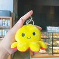 Reversible octopus plush keychain in vibrant yellow with soft fabric and metal ring - Yellow