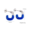 U-shaped enamel stainless steel earrings in electric blue and silver color - Electric Blue (YTE2410500S-5)
