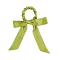 Green 100% mulberry silk scrunchie with long ribbon bow and soft satin texture - Fruit Green
