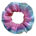 Pink and blue gradient laser fabric scrunchie with metallic gloss and mesh texture - Tiffany Blue