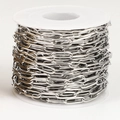 Silver stainless steel oval link chain on a large spool for DIY jewelry making - 0.6x2.5x6.5 / Steel