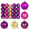 Weihnachtskugel Set 40 Stück 6cm Lila und Gold Dekokugeln mit festlichen Mustern - 40er Pack / Lilagold