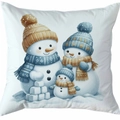 Witte kerstkussensloop met aquarel sneeuwpopfamilie in een feestelijke winterstijl - Stijl 1