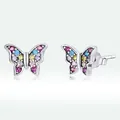 Minimalist 925 sterling silver butterfly stud earrings with colorful cubic zirconia stones - 925 Silver / Multicolor Butterfly