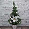 Mini silver decorated Christmas tree with poinsettia flowers and pinecones in a silver pot - 40CM / Silver