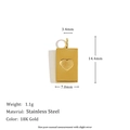 18K gold plated stainless steel heart embossed rectangle pendant with dimensions - Vertical Heart Bar Pendant (C9352)