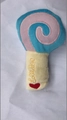 Lollipop shaped squeaky plush dog toy in blue and pink spiral with embroidered heart - Blue Lollipop