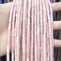Macro detail of natural pink crystal cylindrical beads for DIY necklace and bracelet making - 4x13mm Tube/Strand / Natural Pink Opal