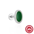 S925 sterling silver flat back cartilage stud earring with green oval opal gemstone - #3 White Gold - Single - Green Oval