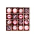 Set of 16 pink Christmas ball ornaments with matte, glitter, and embossed textures - 16 Pieces Pack / Pink
