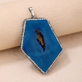 Macro detail of deep blue druzy stone pendant with crystal cavity and rhinestone border - Irregular Shape / Blue