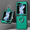 Green leather texture case for Samsung Z Flip with metal ring holder and folding design - Samsung Z Flip 5G/Z Flip / Green