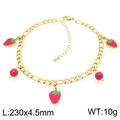 Bracelet de cheville doré avec pendentifs fraises rouges et chaîne à maillons plats - Style Fraise Rouge Perles (KJ4366-Z)