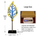 Abstract blue and yellow leaf resin sculpture with large dimensions and black base - Large / Teal