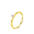 Elegant S925 sterling silver gold-plated ring with pearl and vintage textured band - Vintage Pearl Texture Style (RHR1641)