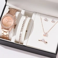 5-piece rose gold quartz watch set with matching necklace, bracelet, and ring in a gift box - Rose Gold Jewelry Set 4 (No Box)