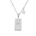 Detailed macro view of silver Scorpio tarot necklace with rectangular zodiac pendant - Scorpio - Silver (ZJ3825)