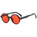 Lunettes de soleil rondes rétro avec monture noire polie et verres rouges translucides - Noir Brillant Verres Rouges C05