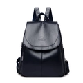 Elegant navy blue leather backpack for women with textured finish and top handle - Regular Fit / Blue