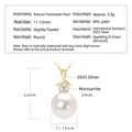 Round freshwater pearl pendant necklace in S925 sterling silver with moissanite accents - Ribbon / K Yellow Gold