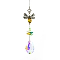 Garden crystal wind catcher featuring a vintage metal bee design and rainbow teardrop pendant - Bee Pendant