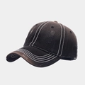 Detail of vintage washed baseball cap with distressed texture and contrast stitching - Adjustable / Black