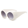 Y2K oversized round sunglasses in cream white with purple gradient lenses and ribbed temples - White Frame Gray Lens