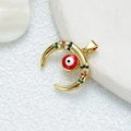 Golden moon pendant with red evil eye and colorful zircon stones on textured background - D3525JH Pendant 24