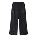 Pantaloni neri a gamba larga gessati da donna con ricami floreali di paillettes - S / Pantaloni Singoli