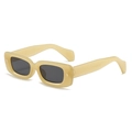 Retro rectangle thick frame sunglasses in cream beige finish with dark grey lenses - Jelly Yellow Frame Grey Lens