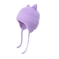 Winter lavender knit hat with cat ears and earflaps for toddlers and children - Purple