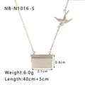 Silver envelope locket necklace with bird charm and textured mesh pattern finish - Silver Bird and Envelope Style (NB-N1016-S) / Silver