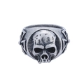 Anello teschio vintage in argento ossidato con teschio 3D e motivi geometrici laterali - US 7 / Argento Antico (20305)