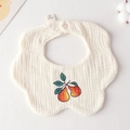Floral baby bib in off-white cotton gauze with cute pear pattern and snap button - Gauze Flower Band - Two Pears