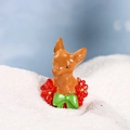 Brown Christmas deer figurine with red flower and green bow for DIY moss landscape - Red Christmas Reindeer