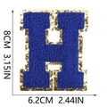 Detailed view of 8cm royal blue towel embroidery letter H patch with gold glitter borders - Letter H