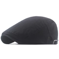 Black cotton newsboy cap with adjustable metal buckle and smooth classic side profile - Adjustable / Black