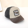 Dettaglio del cappellino da baseball per bambini con ricamo di dinosauro e visiera marrone - Giuntato Beige/Grigio Scuro/Marrone (A)